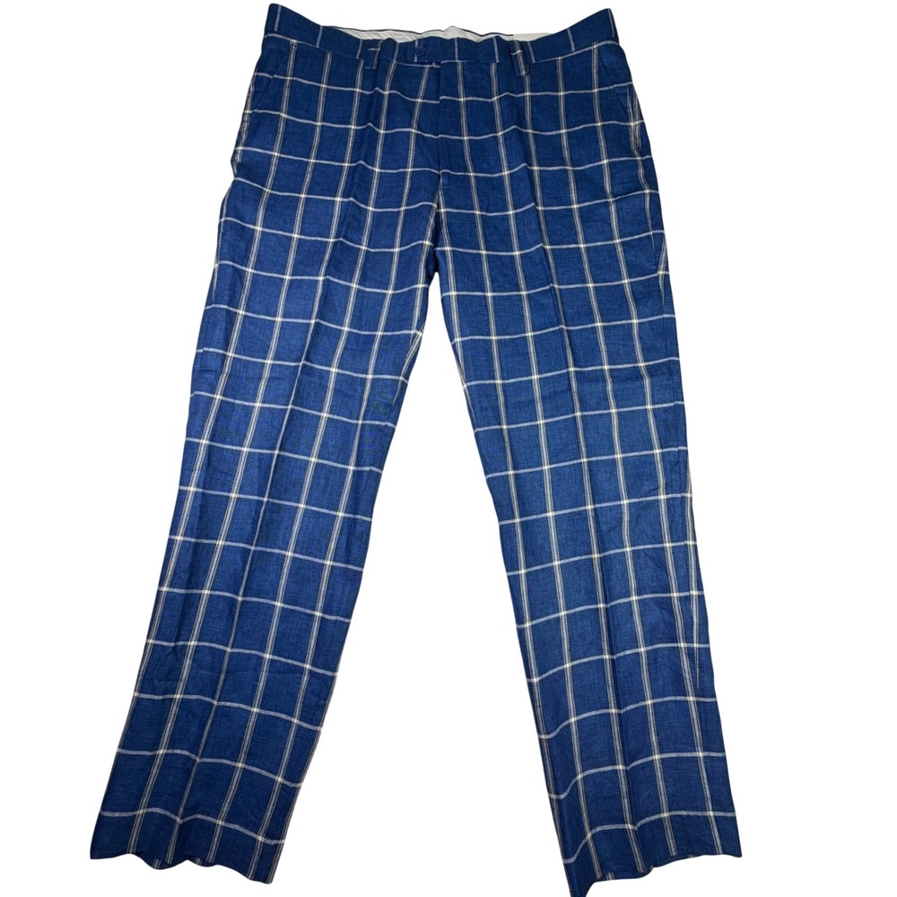 Inserch Linen Windowpane Plaid Trousers Grandpacore Dapper Old Money Mens 44